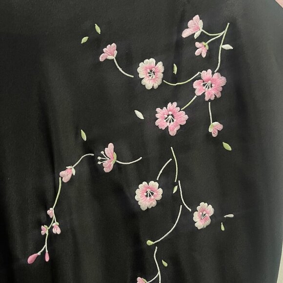 Oscar De La Renta Pink Label Satin Floral Embroidered Nightgown Black Slip Dress - Picture 3 of 8